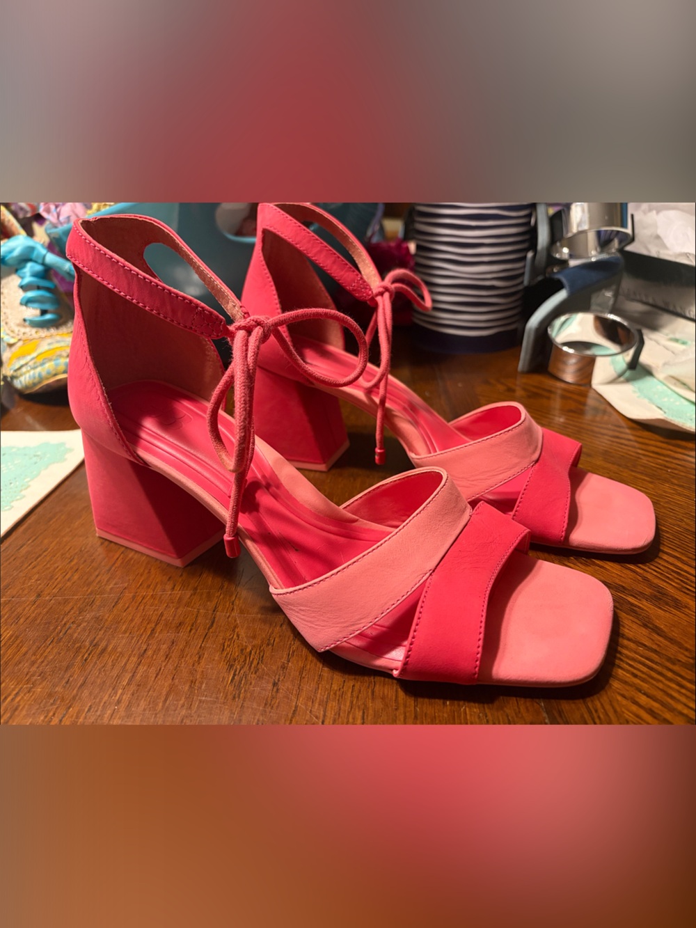 Gianni Bini Pink Two-Tone Lace-Up Block Heels size 10